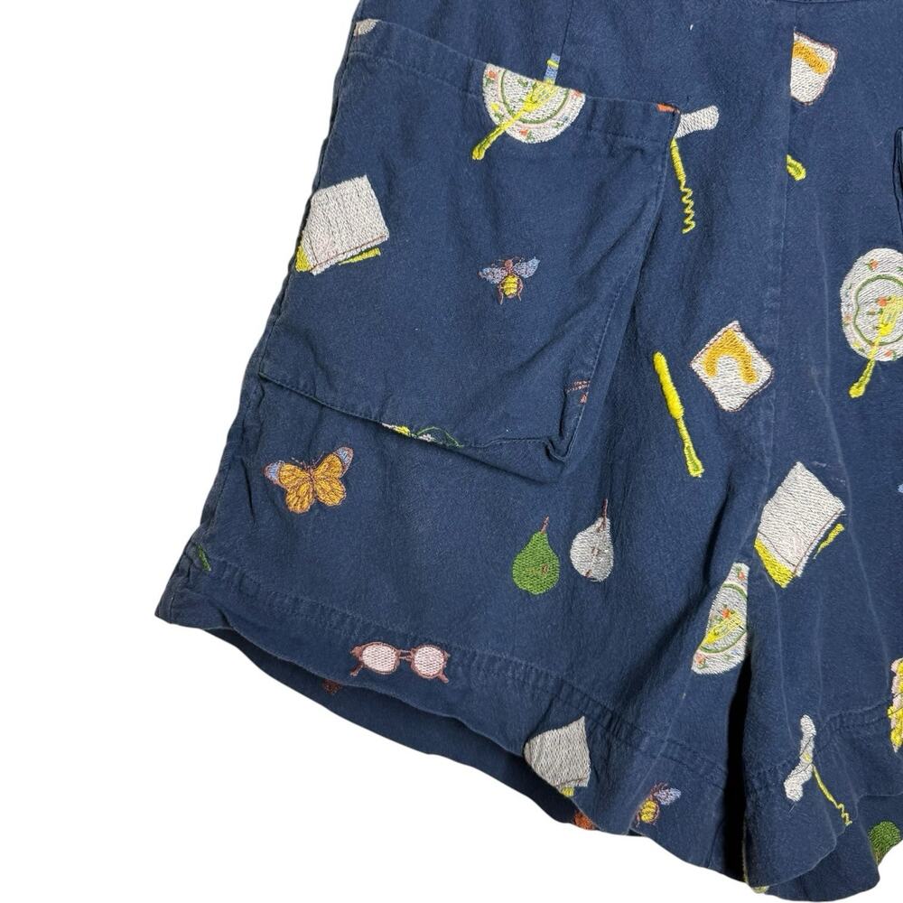 Samantha Pleet Indigo Blue Cotton Novelty Embroidered High Rise Sun Shorts 4 - Picture 5 of 9